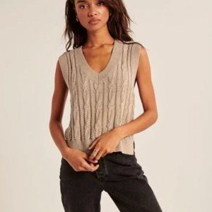 ABERCROMBIE & FITCH Cable Knit Chunky Sweater Vest Tan Camel {3G20}
